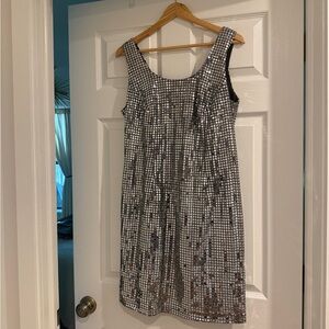 Vintage Silver Sequin Disco Sleeveless Dress